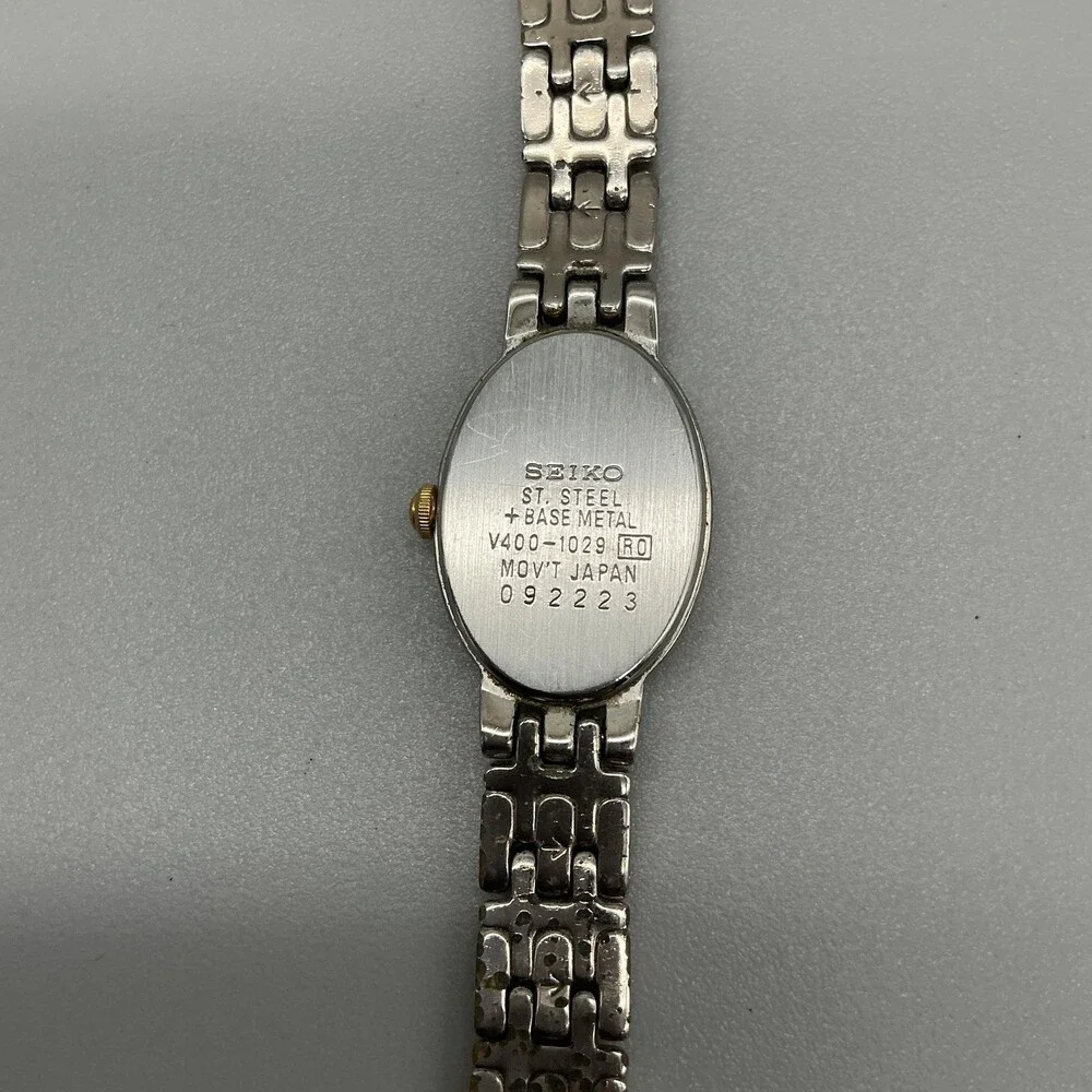Vintage Seiko Womens Watch 17mm Two Tone Bracelet V400-1029 New Battery 7